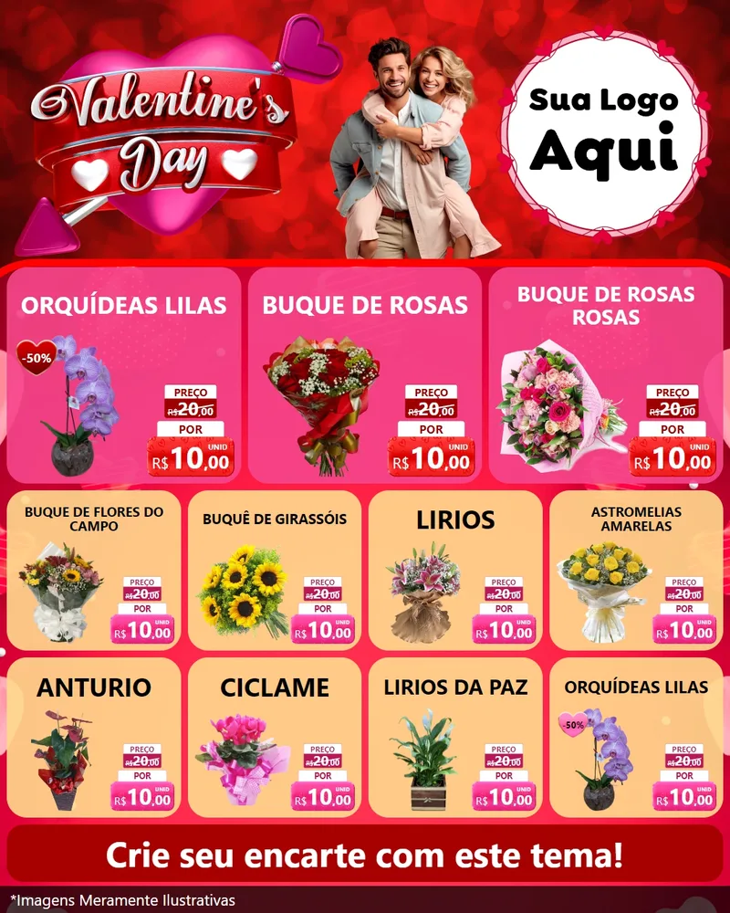Modelo de Rede Social para Feed Instagram com o tema Valentine's Day para Floricultura e jardim