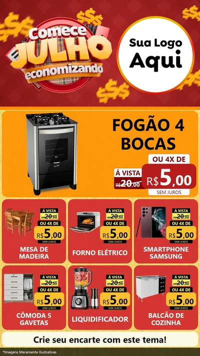 Modelo de Rede Social para Stories com o tema Comece Julho Economizando para Móveis e Eletro