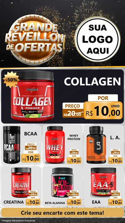 Modelo de Rede Social para Stories com o tema Grande Réveillon de Ofertas para Suplementos alimentares