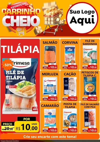 Modelo de Encarte para Encarte A4 Vertical com o tema Promoção carrinho cheio para Peixaria