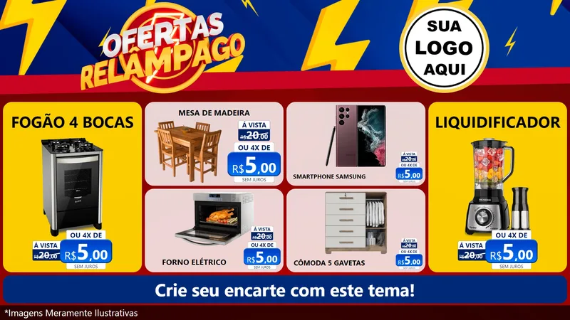 Modelo de TV para TV Horizontal com o tema Ofertas Relâmpago para Móveis e Eletro