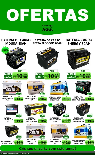 Modelo de Encarte para Encarte Grande com o tema Ofertas Verde Cartaz para Baterias Elétricas
