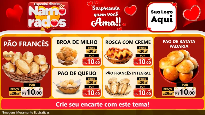 Modelo de TV para TV Horizontal com o tema Especial Dia dos Namorados para Padaria