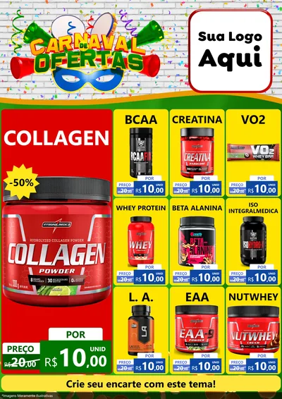 Modelo de Encarte para Encarte A4 Vertical com o tema Carnaval de Ofertas para Suplementos alimentares