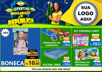 Modelo de Encarte para Encarte A4 Horizontal com o tema Ofertas Proclamação da República para Brinquedos