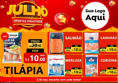 Modelo de Encarte para Encarte A4 Horizontal com o tema Julho Ofertas Imbatíveis para Peixaria
