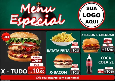 Modelo de Encarte para Encarte A4 Horizontal com o tema Menu Especial para Hamburgueria
