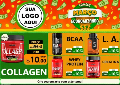 Modelo de Encarte para Encarte A4 Horizontal com o tema Comece Março Economizando para Suplementos alimentares