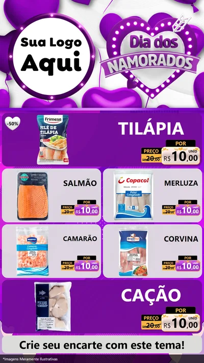 Modelo de TV para TV Vertical com o tema Dia dos Namorados para Peixaria
