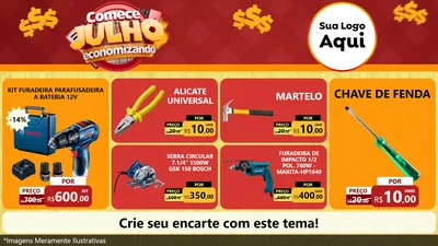 Modelo de TV para TV Horizontal com o tema Comece Julho Economizando para Maquinas e Ferramentas