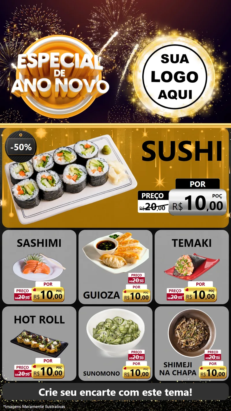 Modelo de Rede Social para Stories com o tema Especial de Ano Novo para Comida japonesa