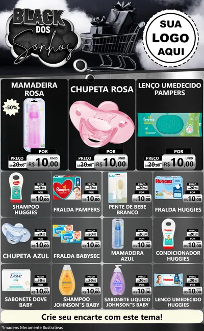 Modelo de Encarte para Encarte Grande com o tema Black dos Sonhos para Bebês