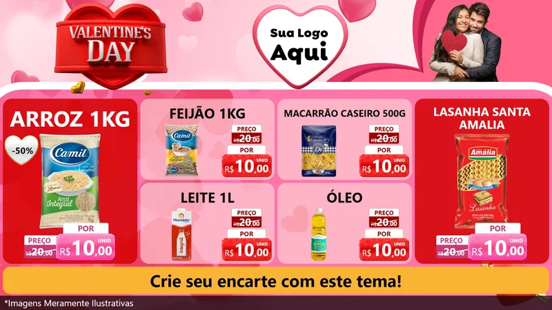 Modelo de TV para TV Horizontal com o tema Valentine's Day para Supermercado
