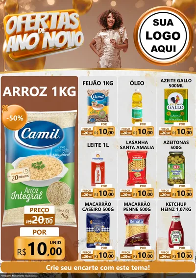 Modelo de Encarte para Encarte A4 Vertical com o tema Ofertas de Ano Novo para Supermercado