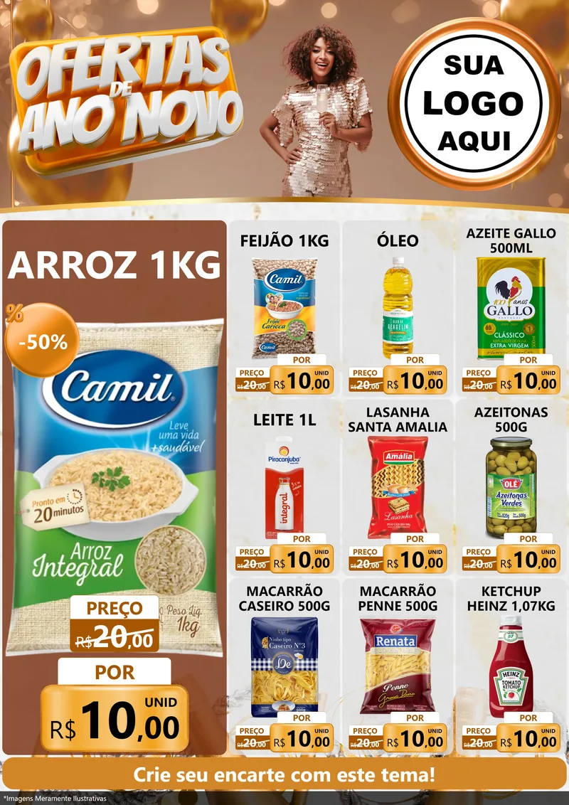 Modelo de Encarte para Encarte A4 Vertical com o tema Ofertas de Ano Novo para Supermercado