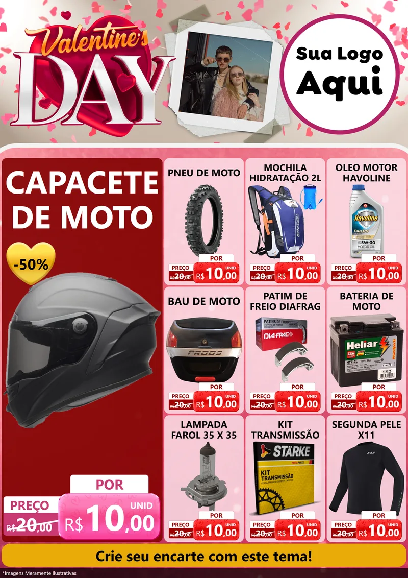 Modelo de Encarte para Encarte A4 Vertical com o tema Valentine's Day para Moto peças