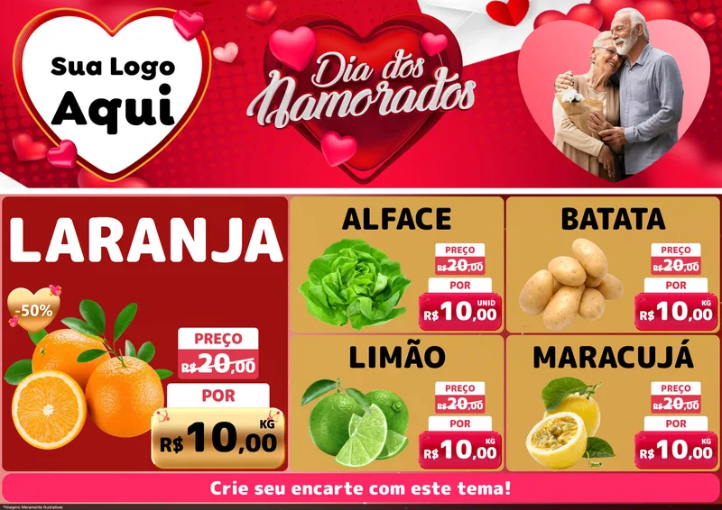 Modelo de Encarte para Encarte A4 Horizontal com o tema Dia Dos Namorados para Hortifrúti