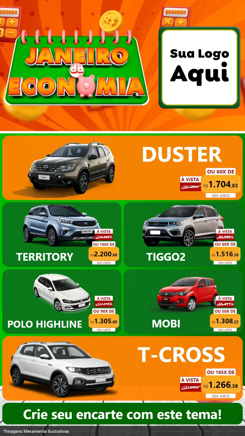 Modelo de TV para TV Vertical com o tema Janeiro da Economia para Concessionaria de Carros