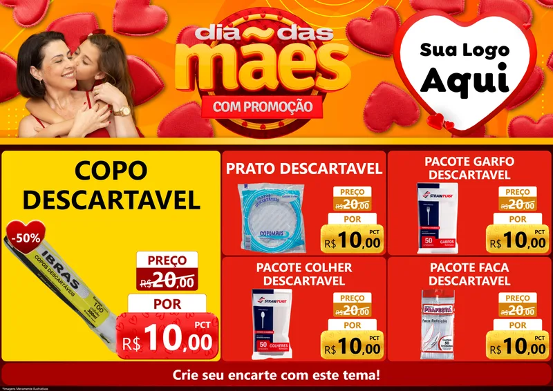 Modelo de Encarte para Encarte A4 Horizontal com o tema Dia das Mães com Promoção para Embalagens