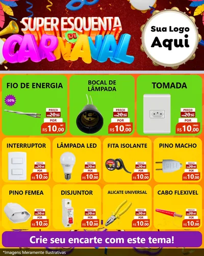 Modelo de Rede Social para Feed Instagram com o tema Super Esquenta de Carnaval para Materiais Elétricos