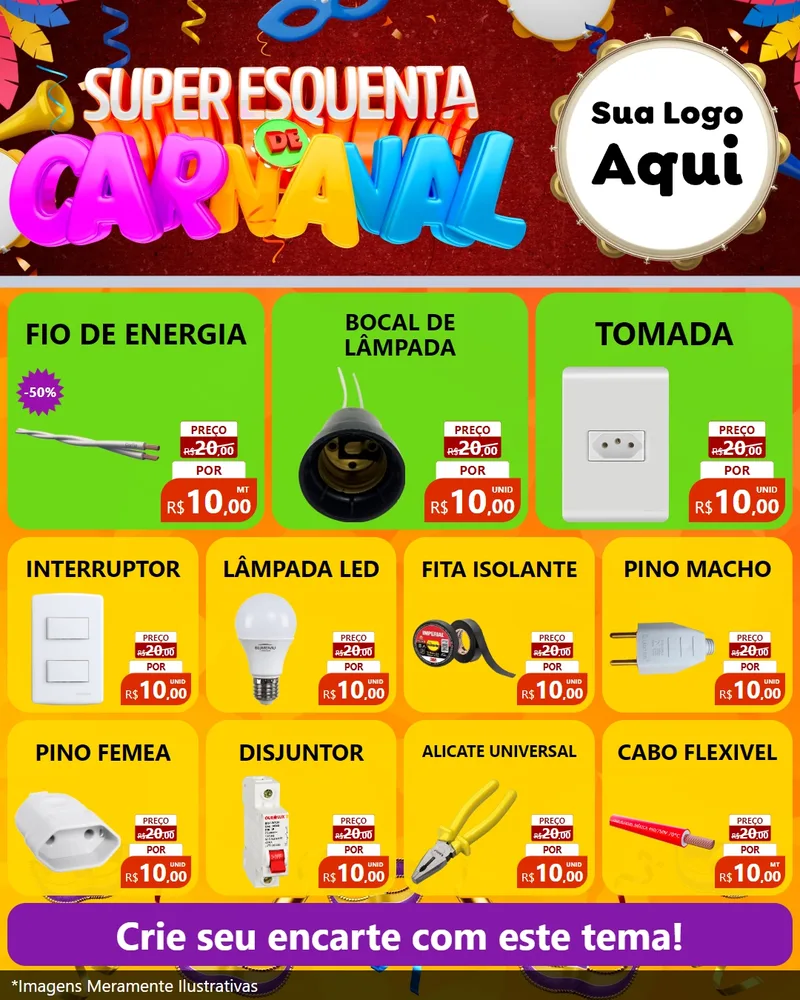 Modelo de Rede Social para Feed Instagram com o tema Super Esquenta de Carnaval para Materiais Elétricos