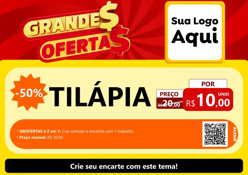 Modelo de Cartaz para Cartaz A4 Horizontal com o tema Grandes Ofertas para Peixaria