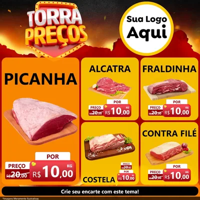 Modelo de Rede Social para Feed Facebook com o tema Torra Preços para Açougue