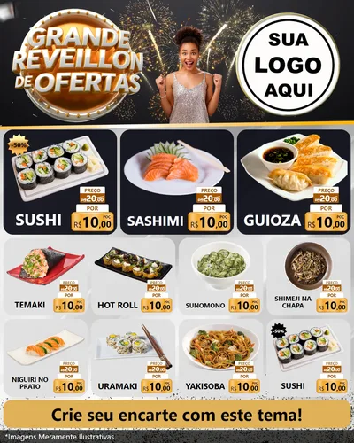 Modelo de Rede Social para Feed Instagram com o tema Grande Réveillon de Ofertas para Comida japonesa