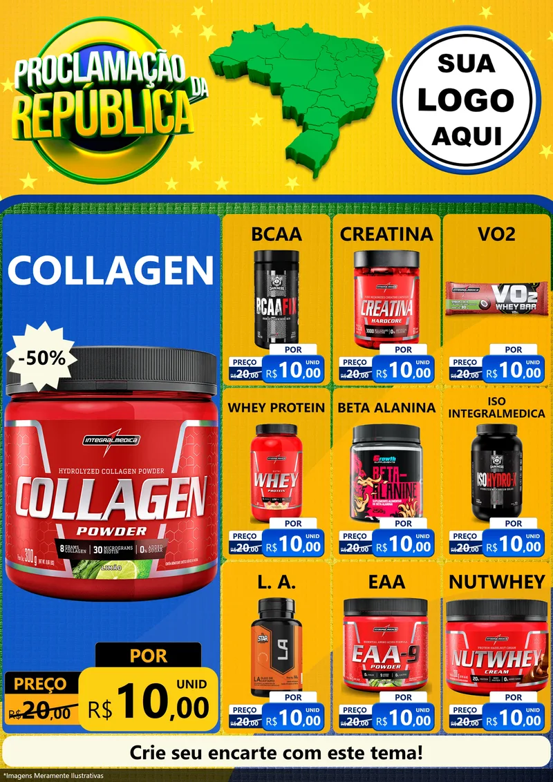 Modelo de Encarte para Encarte A4 Vertical com o tema Proclamação da República para Suplementos alimentares