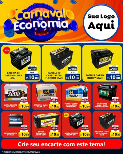 Modelo de Rede Social para Feed Instagram com o tema Carnaval da Economia para Baterias Elétricas