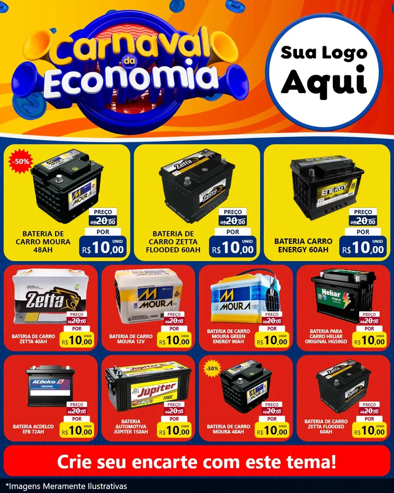 Modelo de Rede Social para Feed Instagram com o tema Carnaval da Economia para Baterias Elétricas