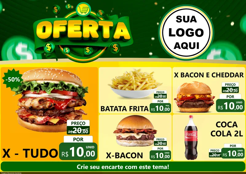 Modelo de Encarte para Encarte A4 Horizontal com o tema Oferta para Hamburgueria