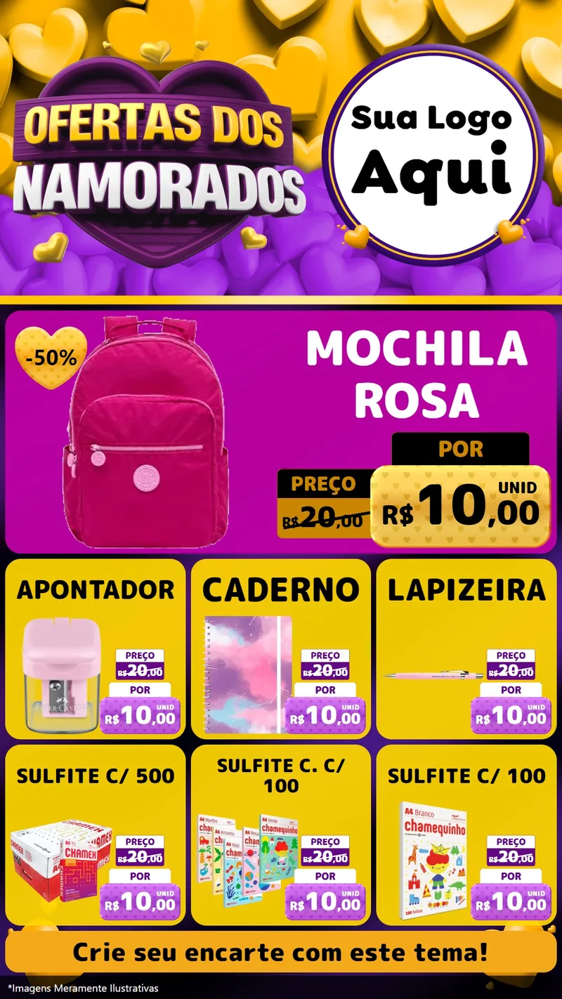 Modelo de Rede Social para Stories com o tema Oferta Dos Namorados para Papelaria