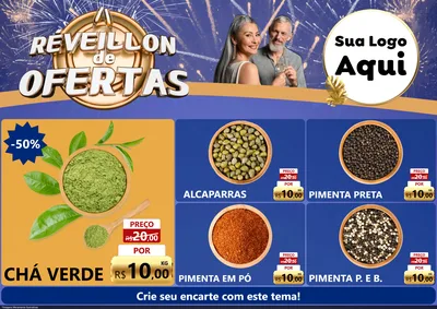 Modelo de Encarte para Encarte A4 Horizontal com o tema Réveillon de Ofertas para Produtos Naturais