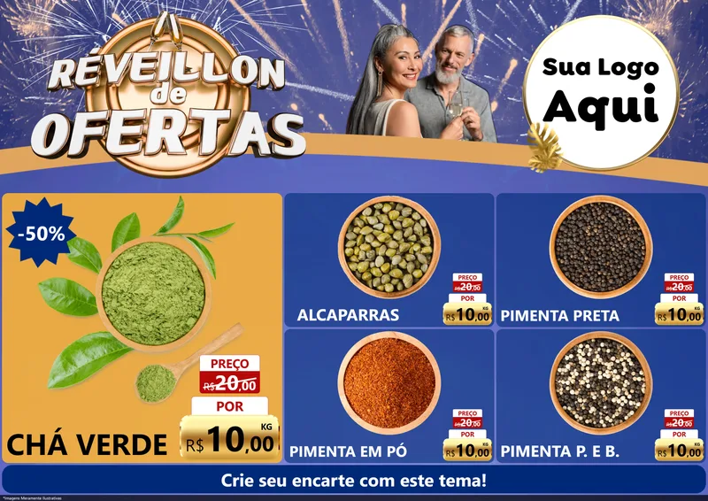 Modelo de Encarte para Encarte A4 Horizontal com o tema Réveillon de Ofertas para Produtos Naturais