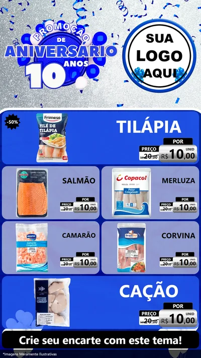 Modelo de TV para TV Vertical com o tema Promoção de Aniversário - 10 Anos para Peixaria