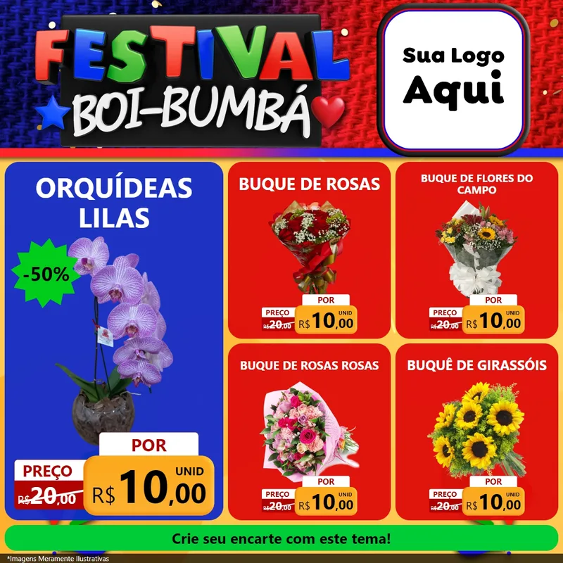 Modelo de Rede Social para Feed Facebook com o tema Festival Boi-Bumbá para Floricultura e jardim