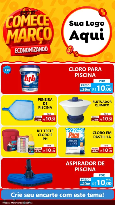Modelo de TV para TV Vertical com o tema Comece Março Economizando para Produtos para Piscina