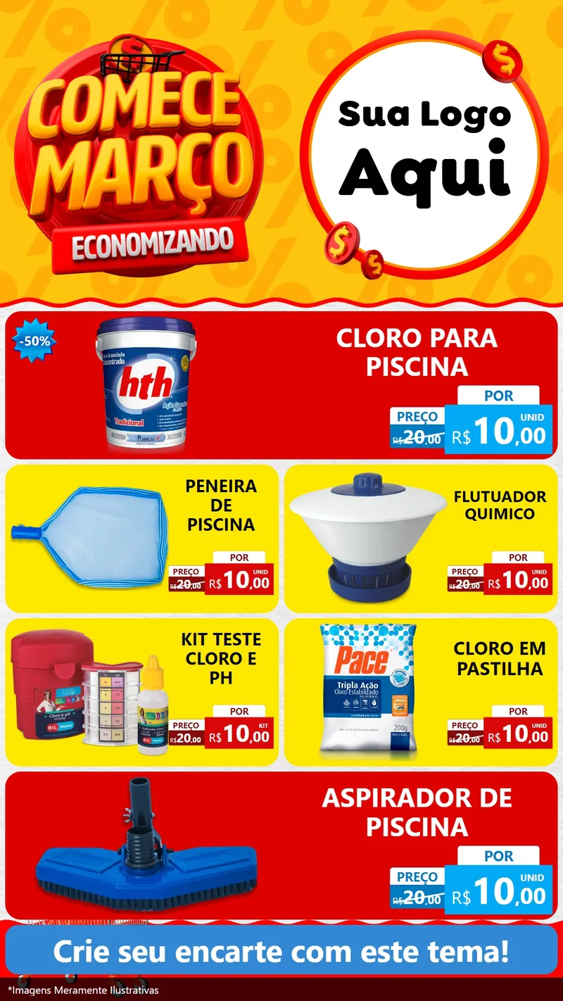 Modelo de TV para TV Vertical com o tema Comece Março Economizando para Produtos para Piscina