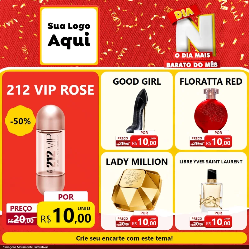 Modelo de Rede Social para Feed Facebook com o tema Dia N o Dia Mais Barato do Mês para Perfumes