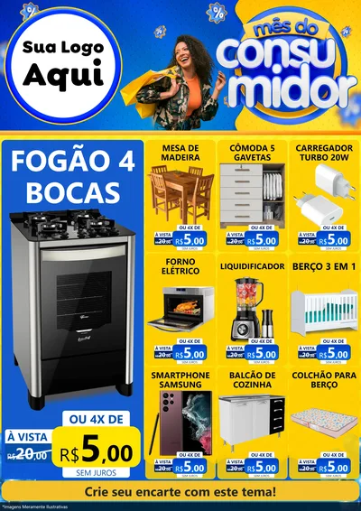 Modelo de Encarte para Encarte A4 Vertical com o tema Mês do Consumidor para Móveis e Eletro
