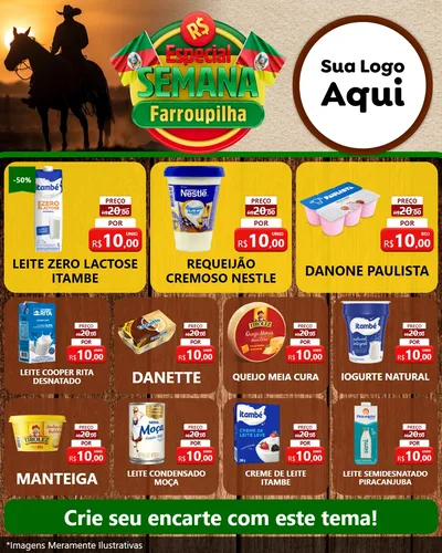 Modelo de Rede Social para Feed Instagram com o tema Especial Semana Farroupilha para Frios e Laticínios