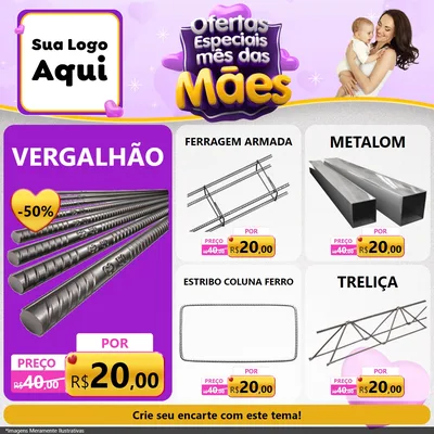 Modelo de Rede Social para Feed Facebook com o tema Ofertas Especiais - Mês das Mães para Ferragens