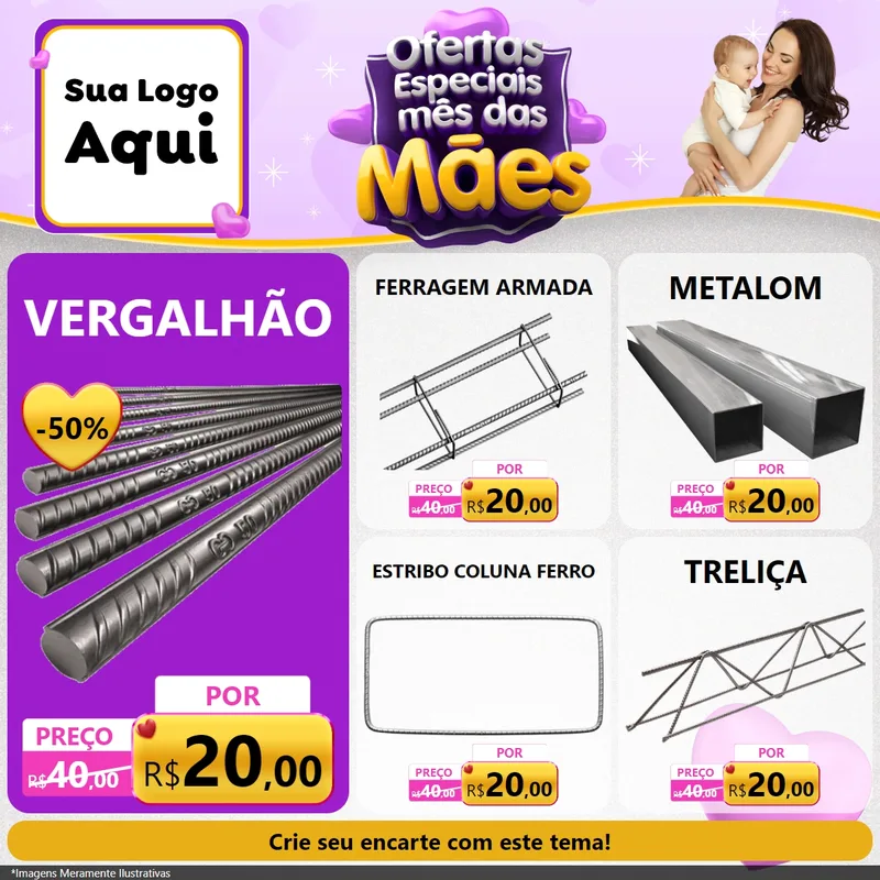 Modelo de Rede Social para Feed Facebook com o tema Ofertas Especiais - Mês das Mães para Ferragens