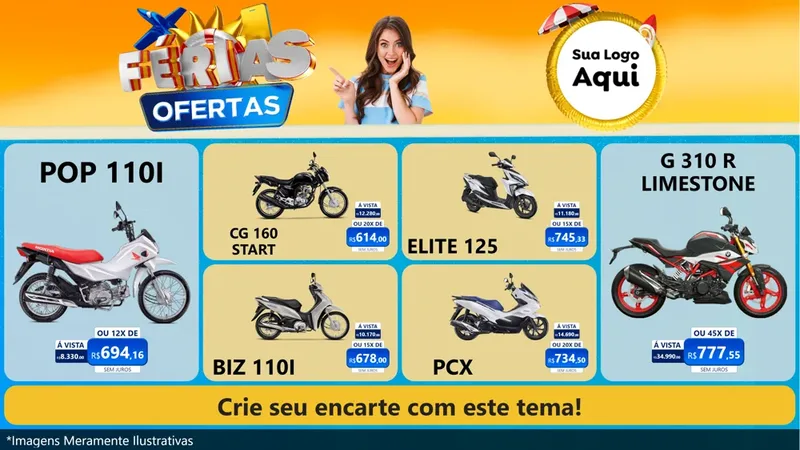 Modelo de TV para TV Horizontal com o tema Ofertas - Férias para Concessionaria de Motos