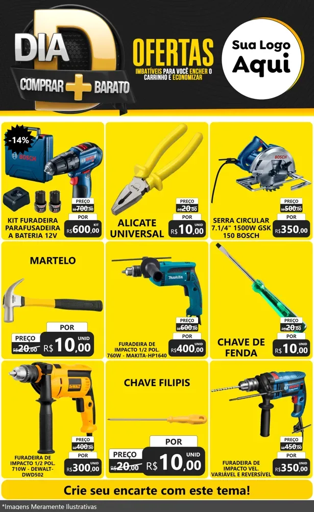 Modelo de Encarte para Encarte Grande com o tema Dia D Mais Economia para Maquinas e Ferramentas