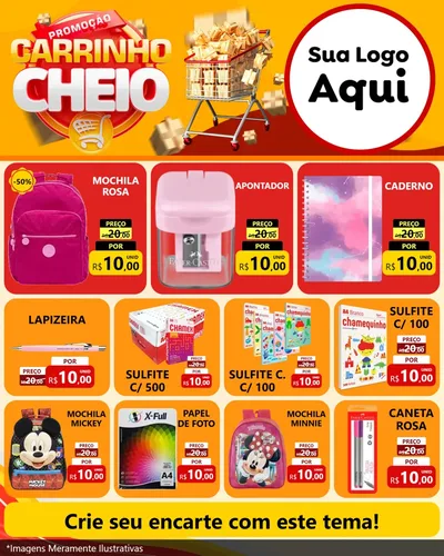 Modelo de Rede Social para Feed Instagram com o tema Promoção carrinho cheio para Papelaria