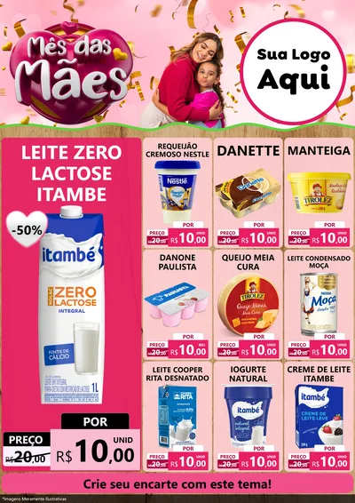 Modelo de Encarte para Encarte A4 Vertical com o tema Mês das Mães para Frios e Laticínios