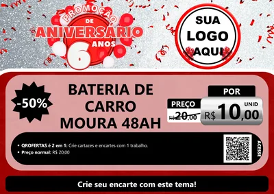 Modelo de Cartaz para Cartaz A4 Horizontal com o tema Promoção de Aniversário - 6 Anos para Baterias Elétricas