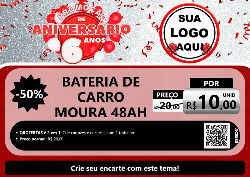 Modelo de Cartaz para Cartaz A4 Horizontal com o tema Promoção de Aniversário - 6 Anos para Baterias Elétricas